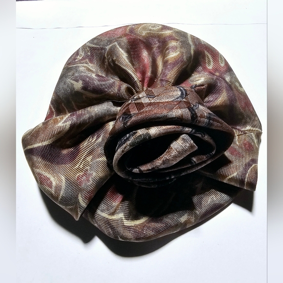 Camelia flower neutral dark colors tie scarf repurposed handmade brooch corsage - Picture 2 of 8